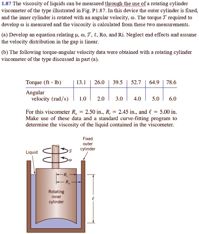 SOLVED 1.87 The viscosity of liquids can be measured through the use