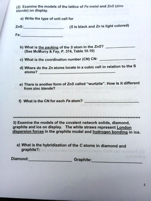 SOLVED (2) Examine the models of the Iattice of Fe metal and ZnS (zinc