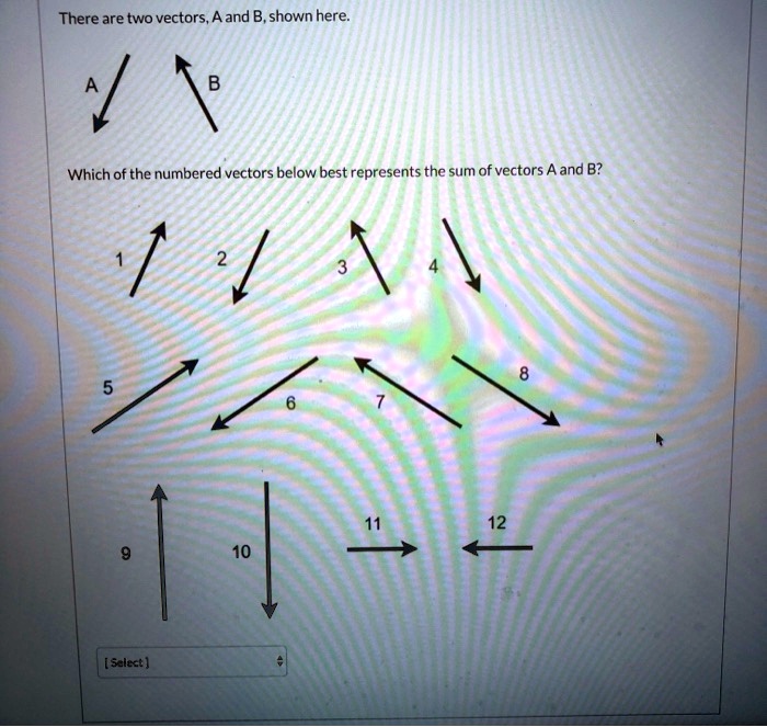 Solved There Are Two Vectors A And B Shown Here Which Of The Numbered Vectors Below Best 8390