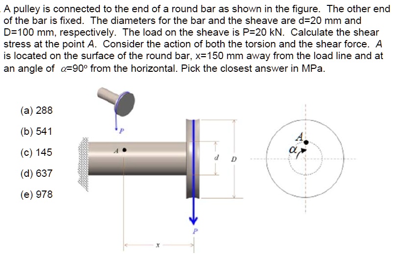 SOLVED: A pulley is connected to the end of a round bar as shown in the ...