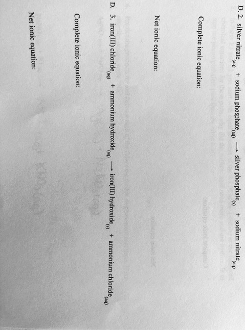 SOLVED Net ionic equation Complete iron(III) ionic equation chloride , ammonium hydroxide Net