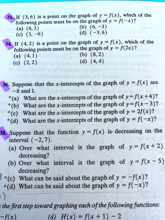 Solved 32 If 3 6 Is A Point On The Graph Of Y F X Which Of The Following Points Must Be On The Graph Of Y F X 6 3 3 6 3 6 34