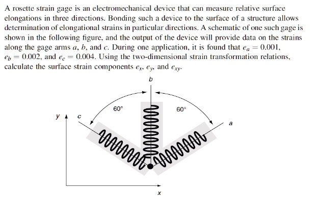 A rosette strain gage is an electromechanical device that can measure ...