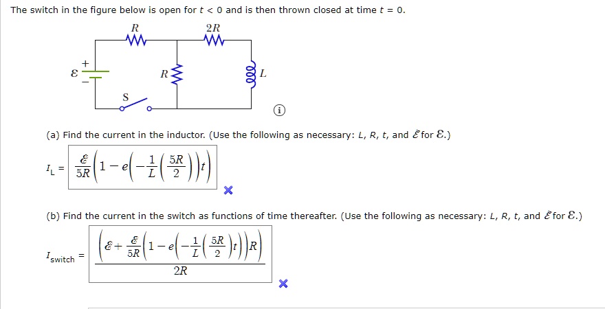SOLVED: The switch in the figure below is open for and is then thrown ...