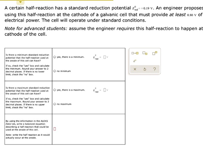 SOLVED A certain halfreaction has standard reduction potential E" 0.