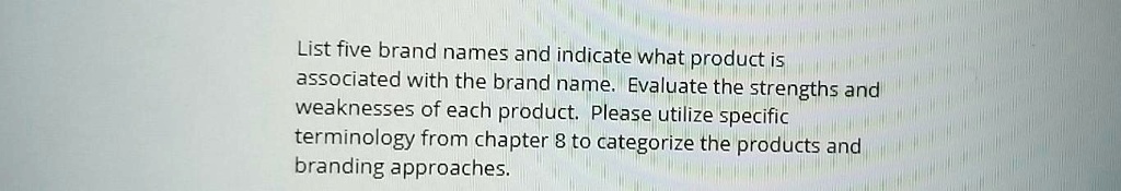 List five brand names and indicate what product is...