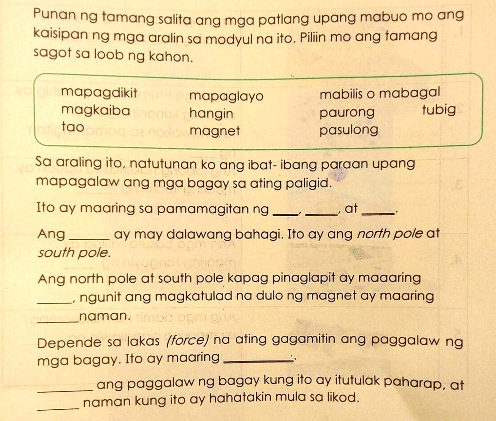 Solved Please Po Paki Sagot Po Kailangan Po Namin Ito Sa Lunes Punan Ng Tamang Salita Ang Mga 1427