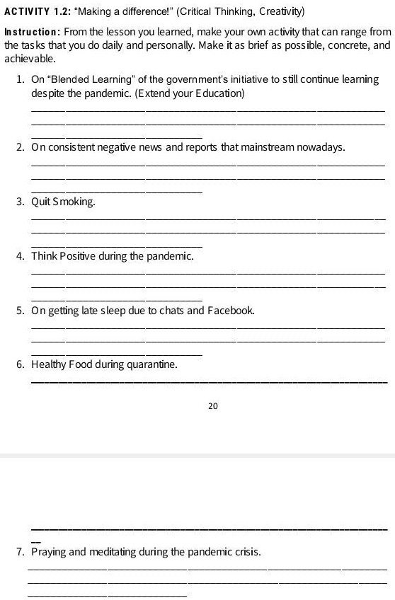 SOLVED 'From the lesson you learned, make your own activity that can