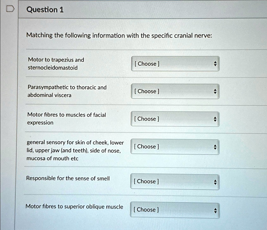 SOLVED: Question 1 Matching the following information with the specific ...