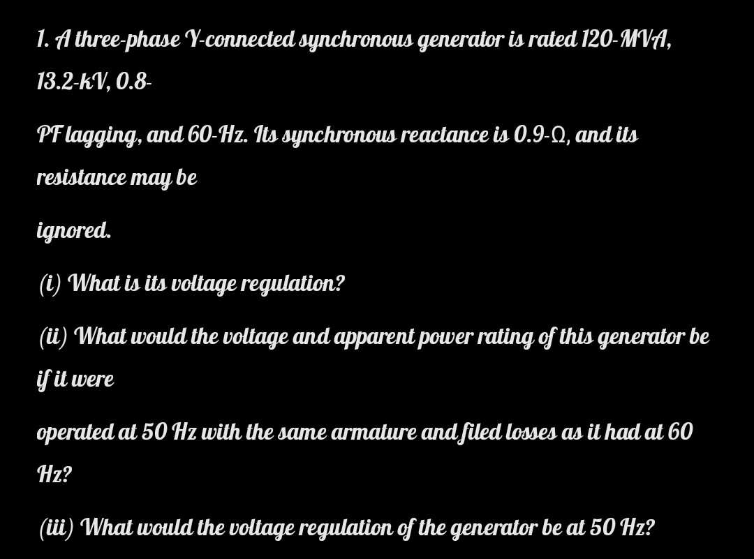1. A three-phase %-connected synchronous generator is rated 120-MVA, 13 ...