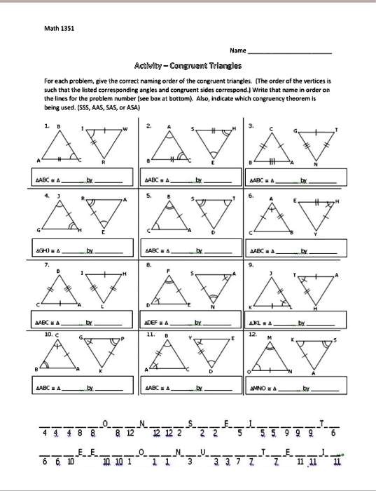 Texts For each problem, give the correct naming order of the congruent