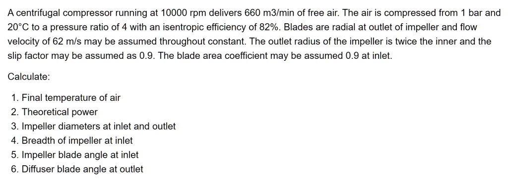 A centrifugal compressor running at 10000 rpm delivers 660...