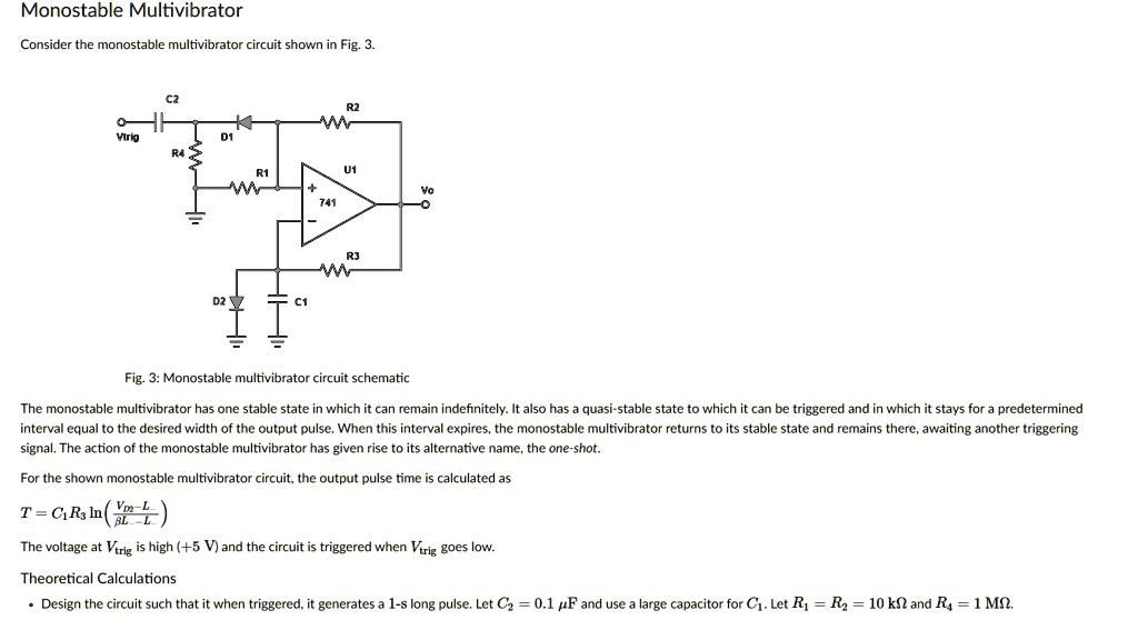 SOLVED: Monostable Multivibrator Consider the monostable multivibrator ...