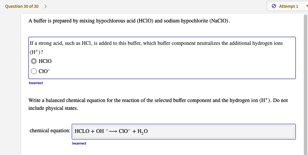 SOLVED Question 30 of 30 Attempt 1 buffer is prepared by mixing