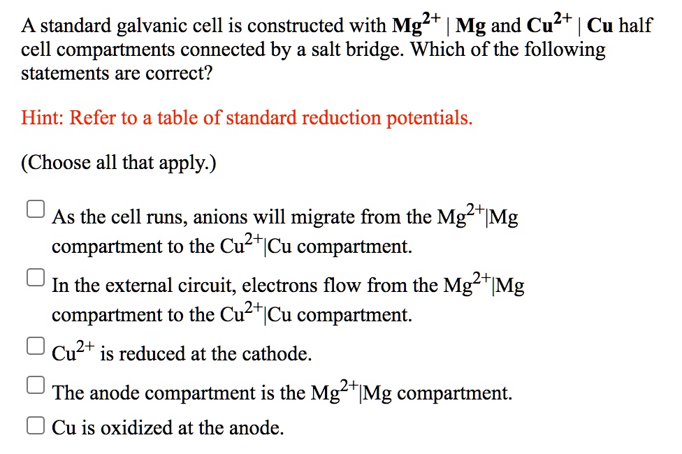 A standard galvanic cell is constructed with Mg2+ Mg … SolvedLib