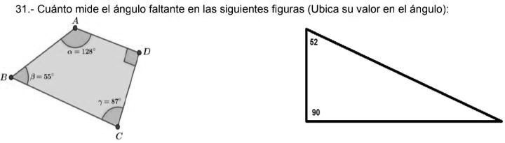 SOLVED: Cuanto mide el angulo faltante en las siguientes figuras 31 ...