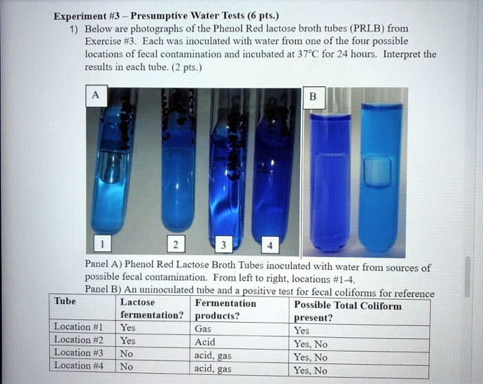 SOLVED: Experiment #3: Presumptive Water Tests (6 pts) Below are ...