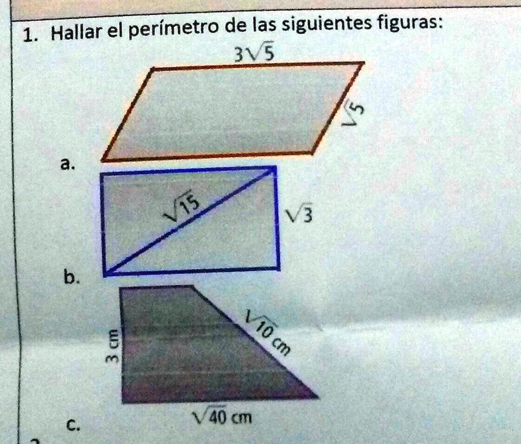 SOLVED: Hallar el perímetro de las siguientes figuras 1. Hallar el ...