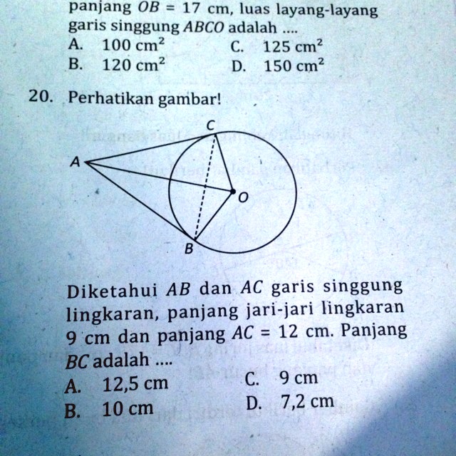 SOLVED: 20. Cara dan jawabannya makasi panjang OB =17 cm, luas layang ...