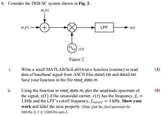 Consider the DSB-SC system shown in Fig. 2. m(t) 71.1 LPF x(t) Figure 2 ...