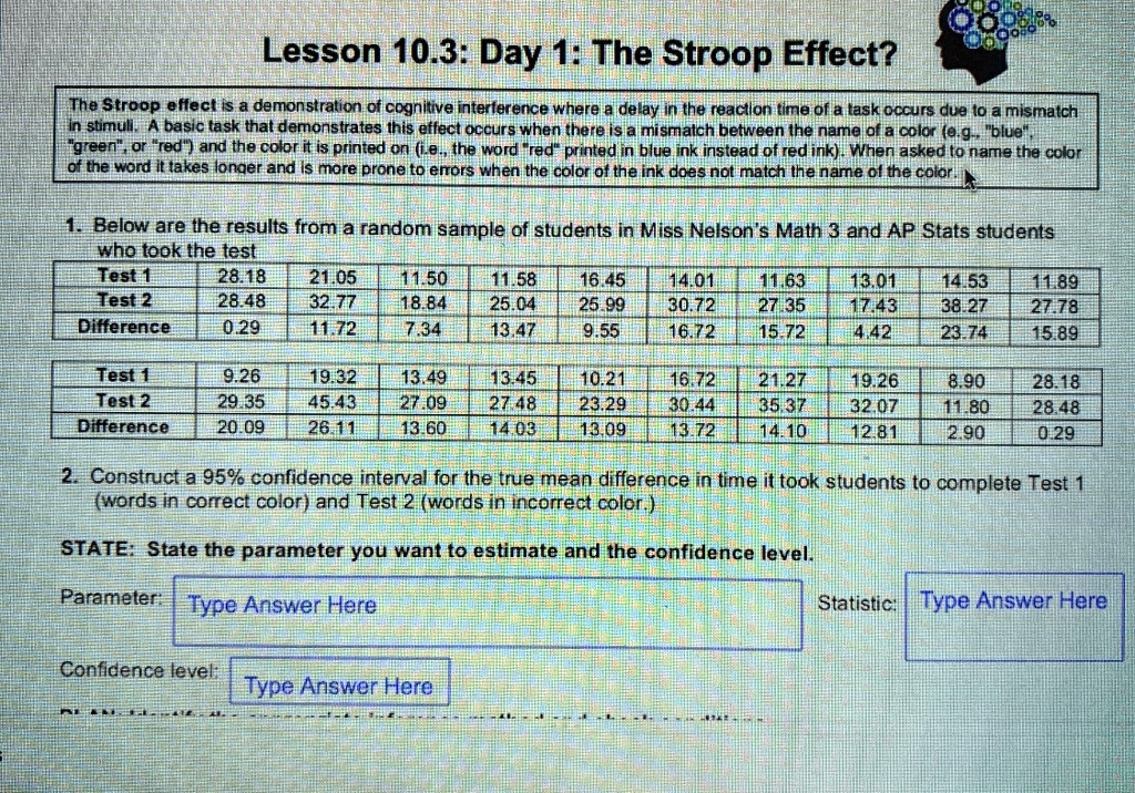 SOLVED Lesson 10.3 Day 1 The Stroop Effect The Stroop effect is a