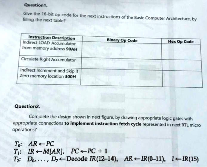 SOLVED: Question 1: Give the 16-bit op code for the next instructions ...