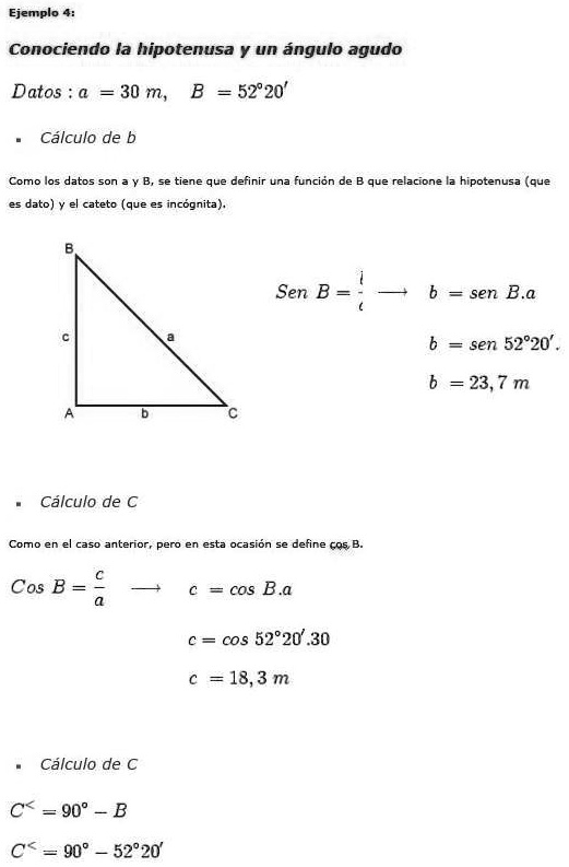 SOLVED: conociendo la hipotenusa y un angulo agudo Ejemplo 4 ...