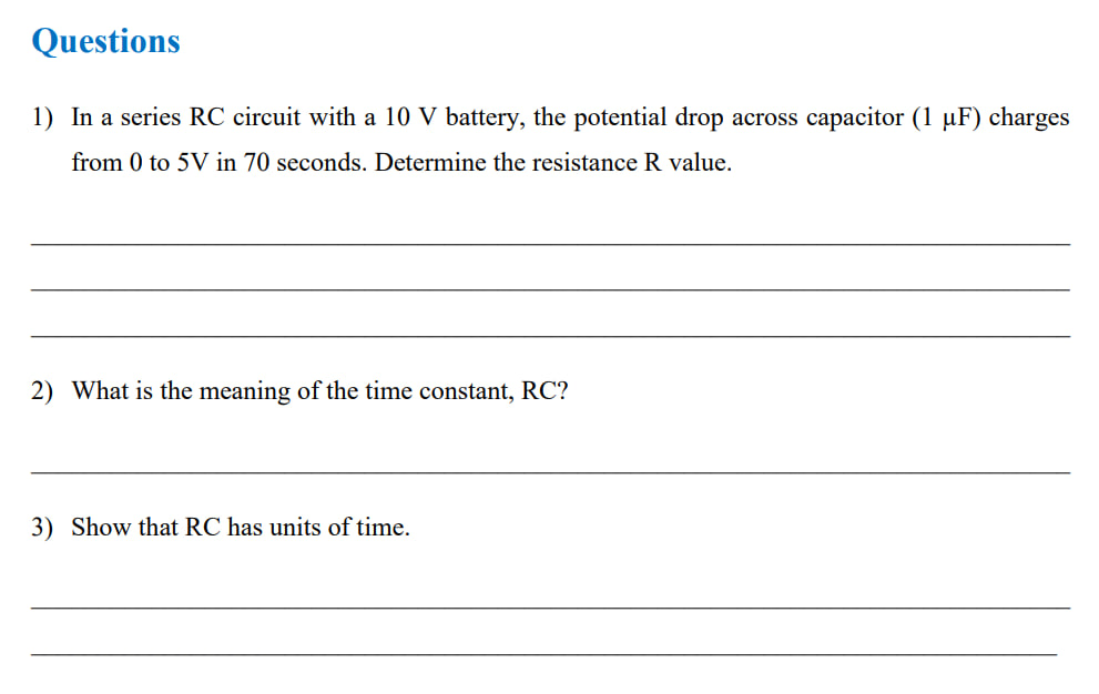 SOLVED Questions 1) In a series RC circuit with a 10 V battery, the