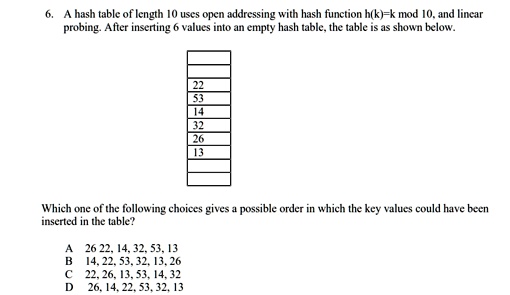 SOLVED: 6. A hash table of length 10 uses open addressing with hash ...