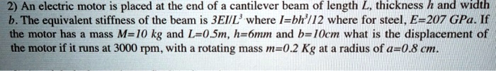 SOLVED: 2 An electric motor is placed at the end of a cantilever beam ...