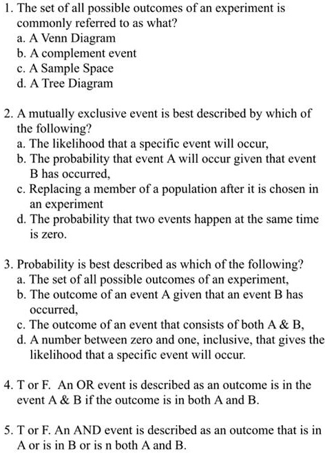 1 the set of all possible outcomes of an experiment is commonly ...