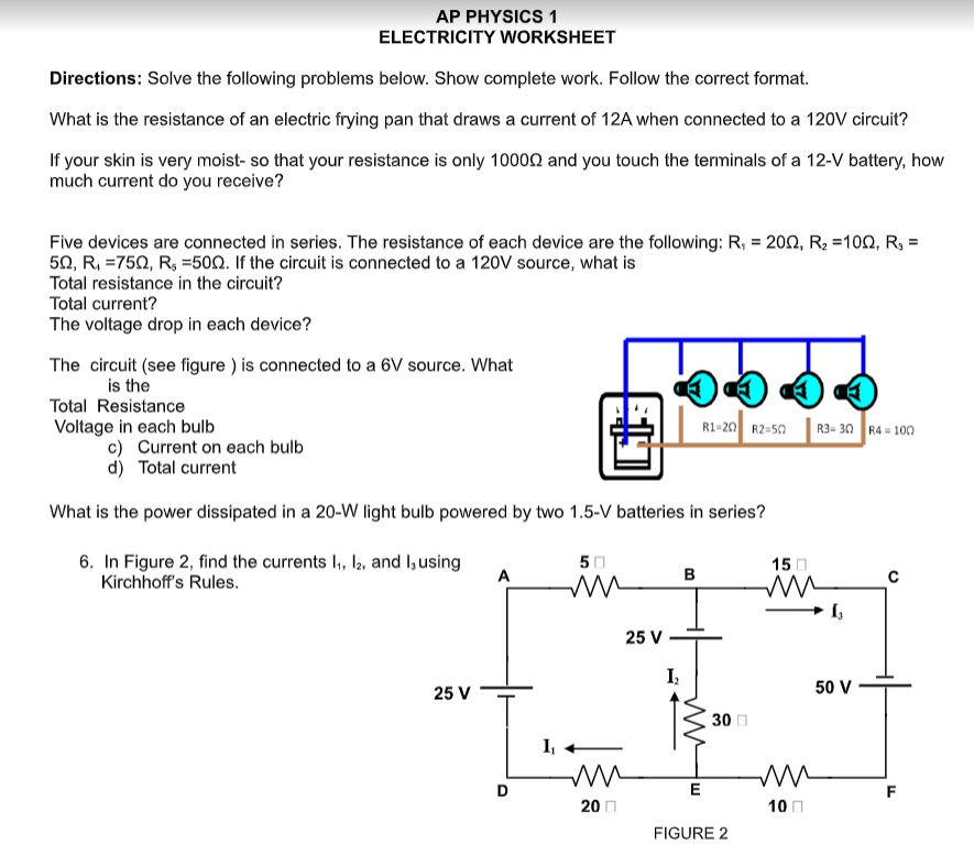 SOLVED AP PHYSICS ELECTRICITY WORKSHEET Directions Solve the