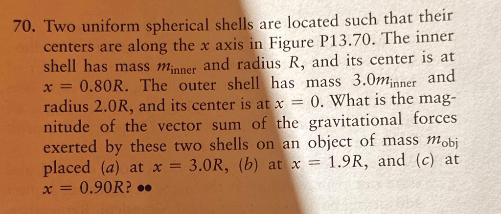 Two uniform spherical shells are located such that their centers are ...