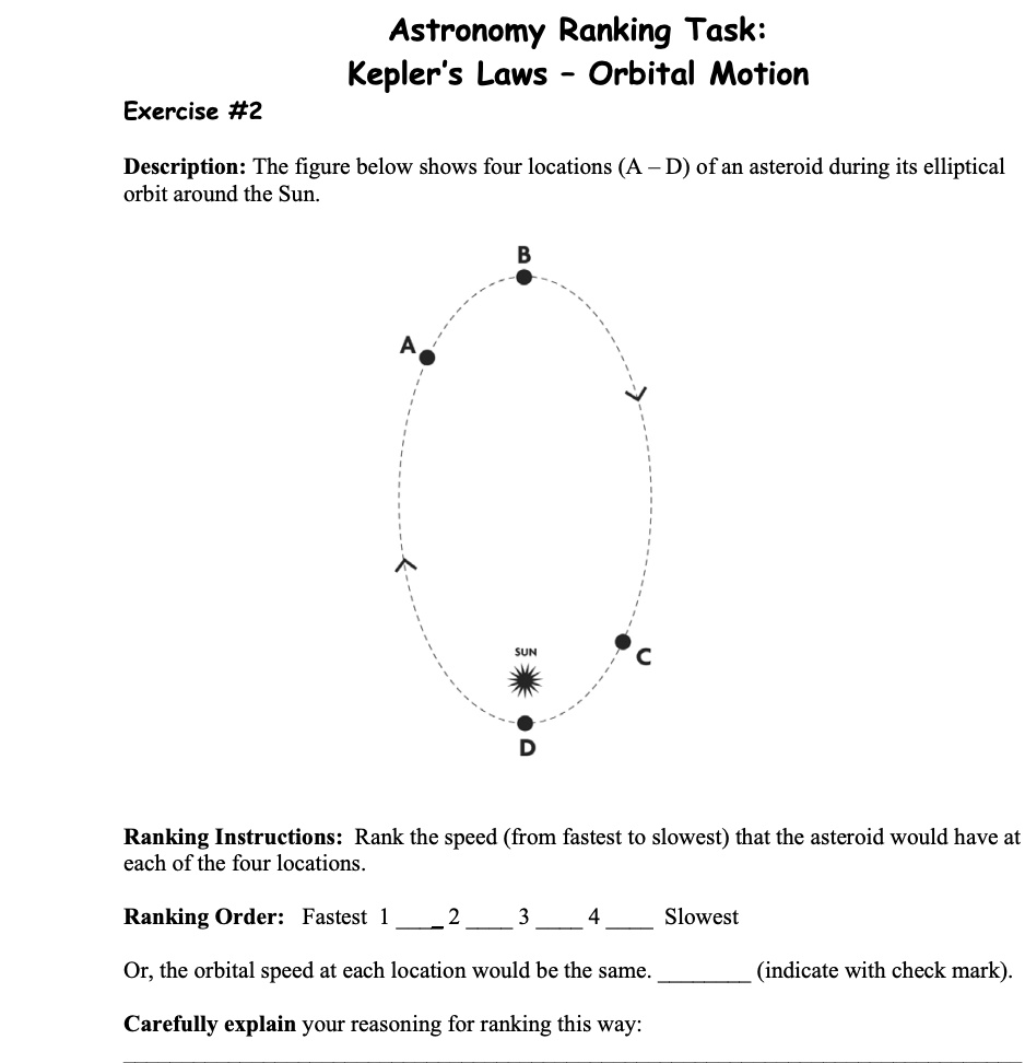 Astronomy Ranking Task Keplers Laws Orbital Motion Exercise 2 