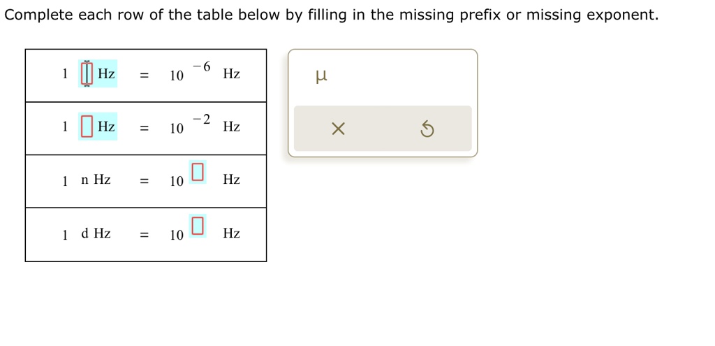 SOLVED Complete each row of the table below by filling in the