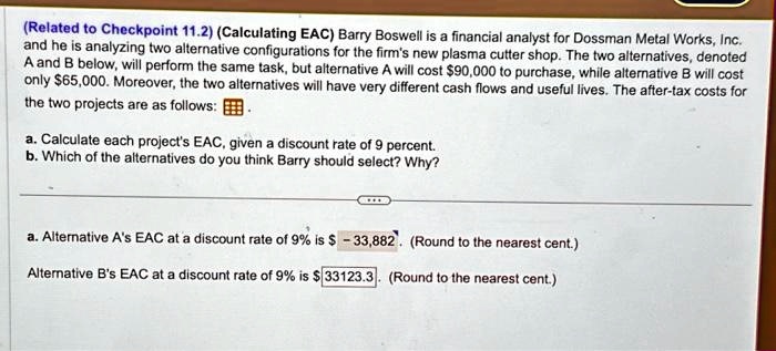 SOLVED Related to Checkpoint 11.2 Calculating EAC Barry Boswell