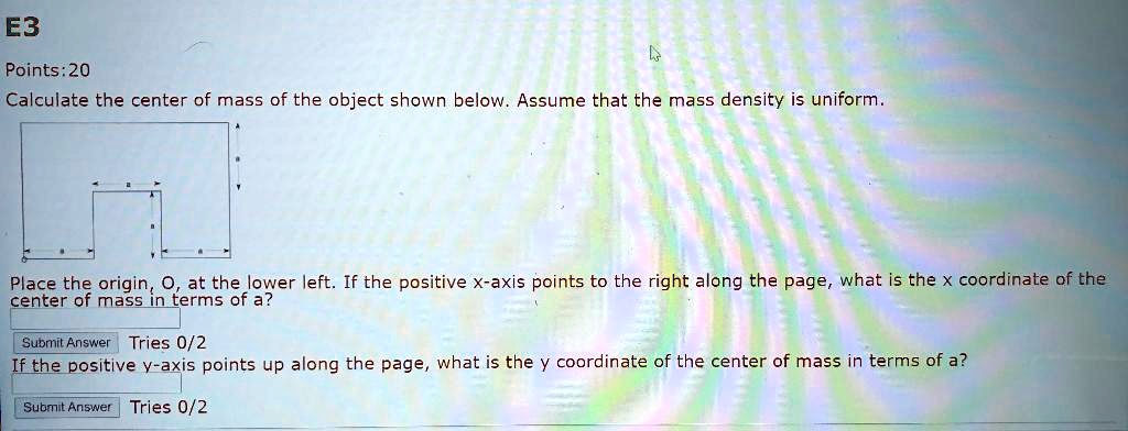 Solved Points Calculate The Center Of Mass Of The Object Shown Below Assume That The Mass Density Is Uniform Place The Origin At The Lower Left If The Positive X Axis Points