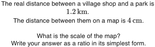 the real distance between village shop and a park is 12km the distance ...