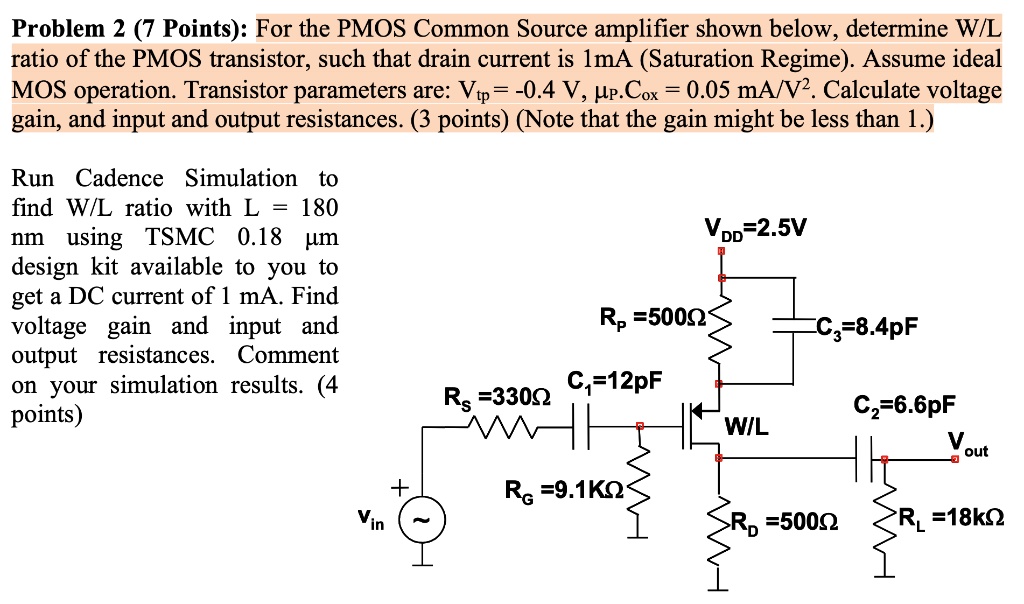 SOLVED Problem 2 (7 Points) For the PMOS Common Source amplifier