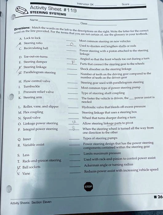 SOLVED Activity Sheet 119 STEERING SYSTEMS Name A. Lock to lock B