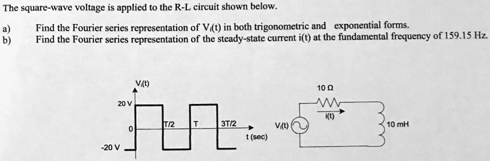 The square-wave voltage is applied to the R-L circuit shown below. a ...