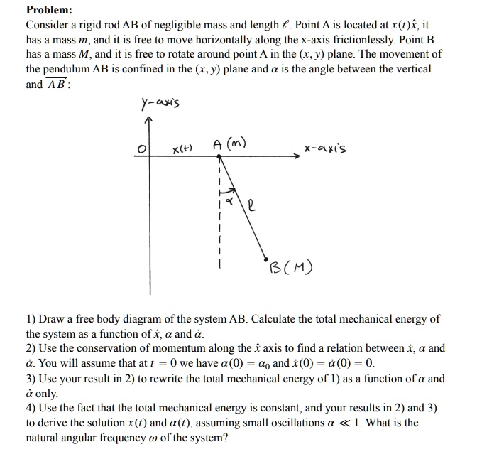Problem: Consider a rigid rod AB of negligible mass and length l. Point ...