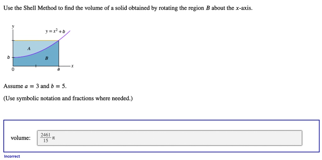 SOLVED: Use the Shell Method to find the volume of a solid obtained by ...