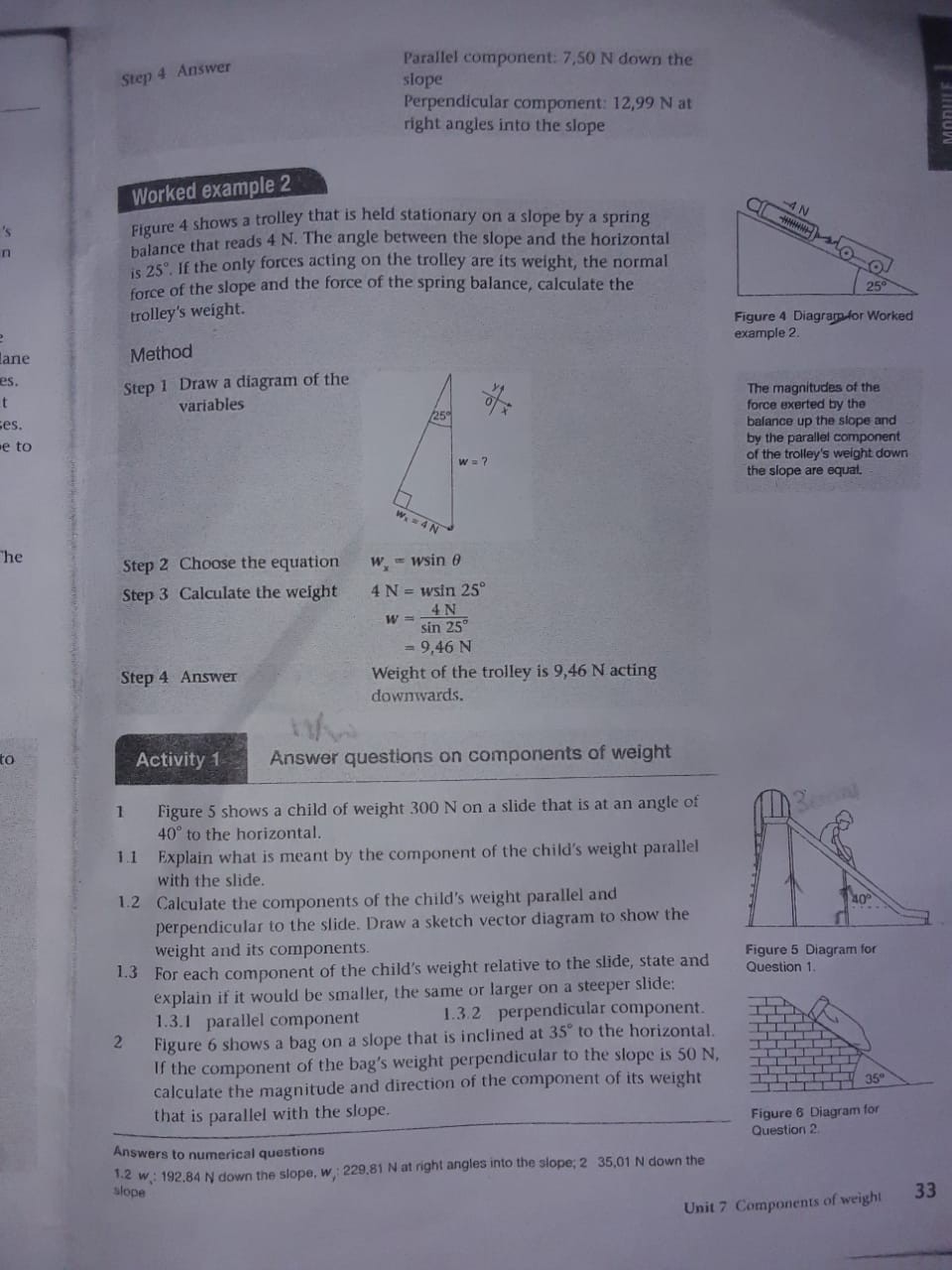 SOLVED step 4 Answer Parallel component 7,50 N down the siope