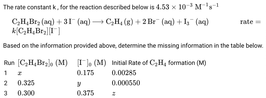 SOLVED The rate constant k for the reaction described below is