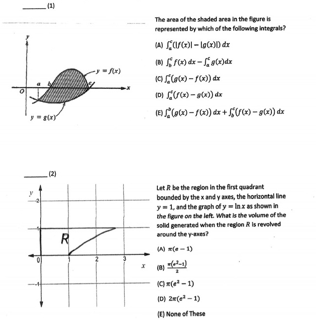 Solved The Area Ofthe Shaded Area In The Figure Represented By Which Of The Following Integrals F Lf X L Ig I Dx F R Dx G X Dx C G X F X Dx Se F G X Dx