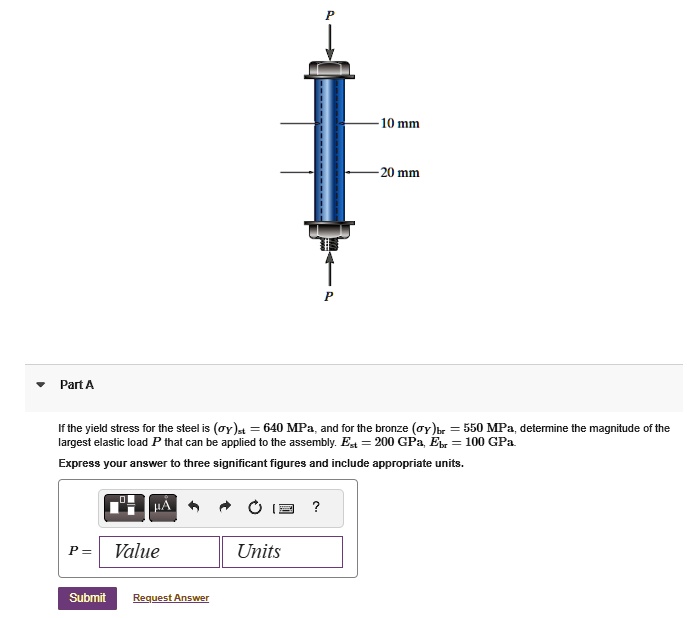 Part A If the yield stress for the steel is ()st = 640 MPa, and for the ...