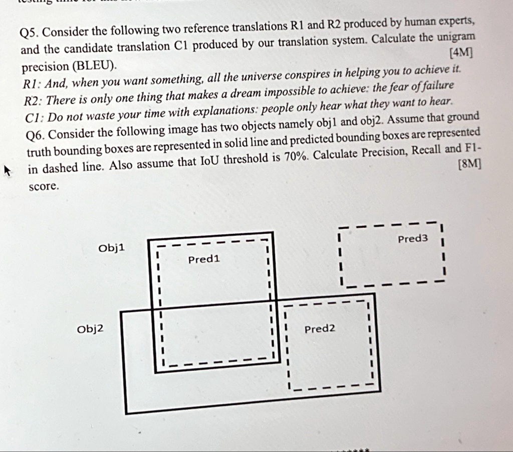 Q5. Consider the following two reference translations R1 and R2 ...