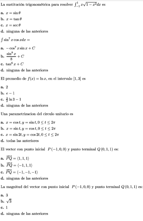 Solved La Sustitucion Trigonometrica Para Resolver Jvi Rdr Es Sin 0 Scc 0 D Ninguna De Las Anteriores Sin Tcos Idz Rsina A Sin Tc Tan 2 C D Ninguna De Las Antcriores