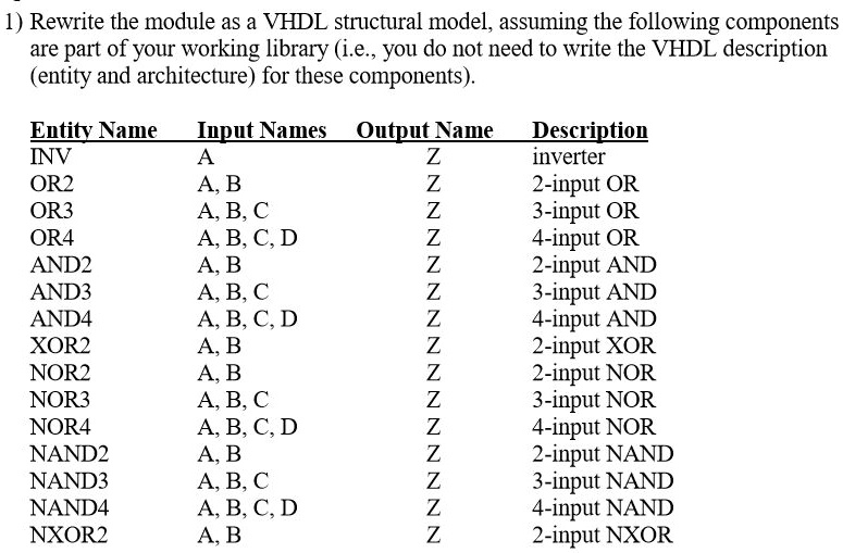 VIDEO solution: Rewrite the module as a VHDL structural model, assuming ...